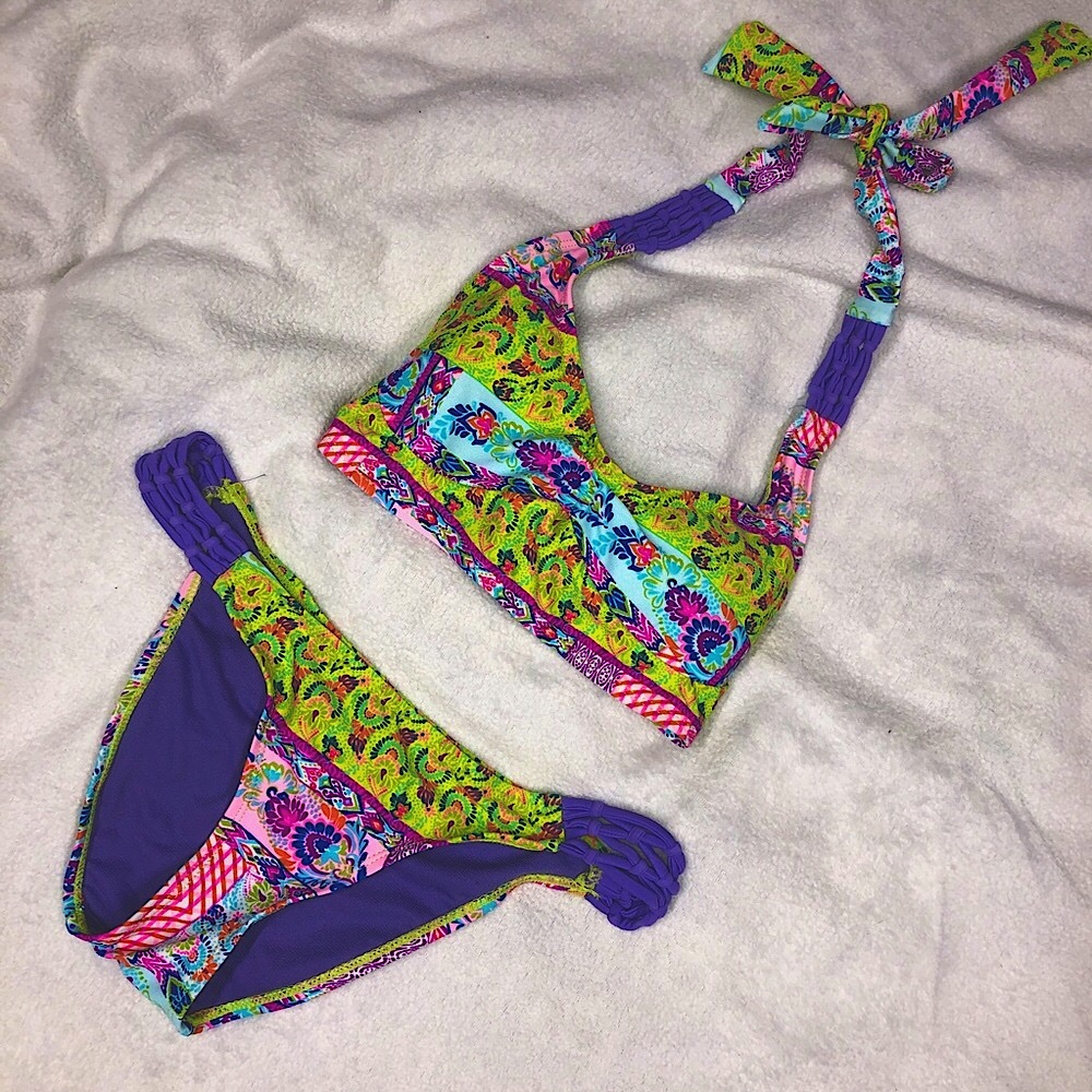 YMI NWOT Multicolor Patchwork Bikini Size S